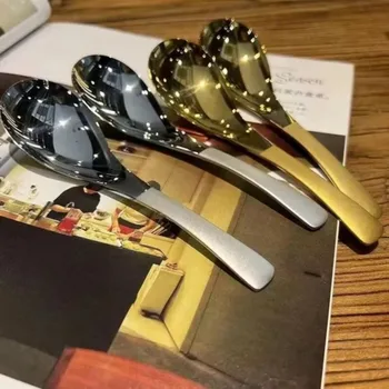1 Adet High-end Paslanmaz Çelik çorba kaşığı Altın Gümüş Cilalı Ayna Kaşık Uzun Saplı Sofra Takımı Çorba Pirinç Mutfak Eşyaları