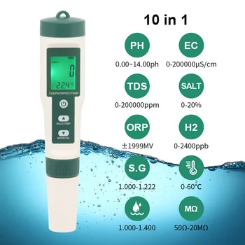 10 in 1 PH/TDS/EC/TUZ/sıcaklık/S. G/ORP/H2/Verimli/Direnç Su Kalitesi Monitör Test Cihazı Havuzları, İçme Suyu, Akvaryumlar
