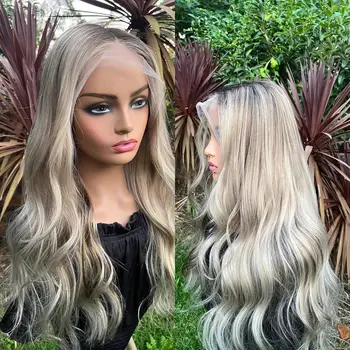 13x6 Tutkalsız Dantel ön peruk Sıcak Kül Sarışın Tam sırma insan saçı Peruk Küllü Kökleri Hafif Dalgalı Brezilyalı Bakire Saç Kadın Peruk