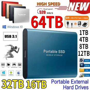 1TB harici sabit disk Taşınabilir SSD 2TB Harici Katı Hal sürücüsü USB 3.1/Tip-C sabit disk Yüksek Hızlı Depolama İçin PC / Mac / Telefon