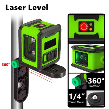 2 Satır Lazer Seviyesi Kendini Tesviye (4 derece) yeşil ışınlı lazer işaretleme makinesi 360 Yatay ve Dikey Çapraz Çizgi Yüksek hassasiyetli Seviye Aracı