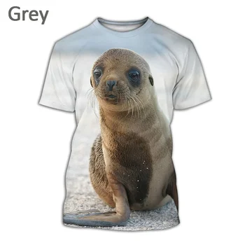 2022 Unisex T-shirt 3D Baskı Hayvan Deniz Aslanı erkek Yaz Moda Rahat Karikatür Harajuku Kısa kollu Gömlek