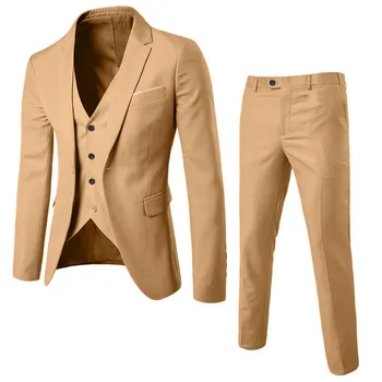 2022new Varış 3 Parça erkek Takım Elbise Slim Fit Doruğa Yaka Bir Düğme Düğün Smokin Balo En İyi Erkek Blazer (ceket + pantolon + yelek)
