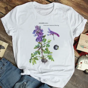 2023 Moda T-shirt kadın Komik Tatil Seyahat T-shirt kadın Bitki Çiçek Baskı T-shirt Üst Rahat Beyaz bol tişört.