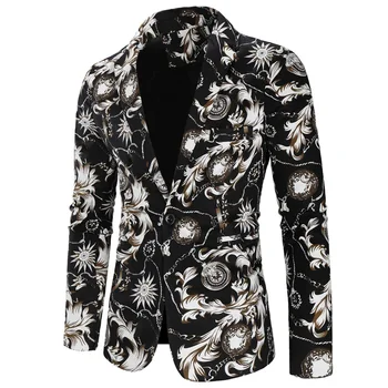 2023 Sonbahar / Kış Yeni Avrupa ve Amerikan Pamuk ve Kenevir Baskı Rahat Bir Düğme Takım Elbise erkek moda Trendi Çiçek Takım Elbise