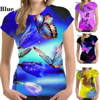 2023 Yeni Fashion3D Kelebek Baskı kadın erkek tişört Kısa kollu Yaz Rahat Rahat Üst T-shirt