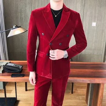2023 Yüksek Kaliteli Büyük Boy Blazer erkek Moda İş Kore Rahat Beyefendi Kadife İnce Düz Renk Altın Kadife Ev Sahibi