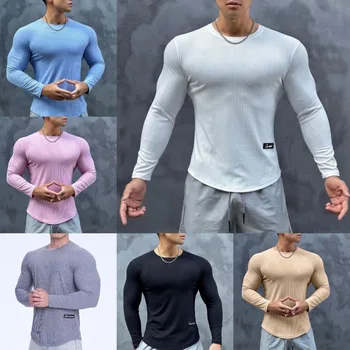 2023 İlkbahar Sonbahar Yeni erkek uzun Kollu tişört Çok Yönlü Spor egzersiz kıyafetleri Streç Fit Dip Gömlek Üst