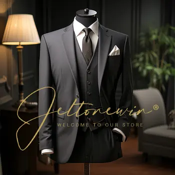 2024 Yeni Erkek Takım Elbise İtalyan Beyefendi Tarzı High End Düğün Ceket Damat Balo Smokin Resmi 3 Adet (Ceket +Pantolon +Yelek) erkek Takım Elbise