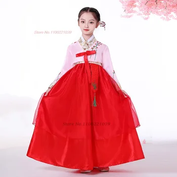 2024 geleneksel kore giyim çocuk mahkemesi ulusal kostüm hanbok çiçek nakış sahne dans elbise yeni yıl partisi giyim
