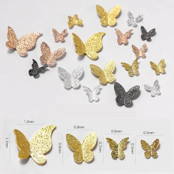3D Kelebek Tırnak Dekorasyon Çivi Aksesuarları DIY Manikür Metal Yay Tırnak Aksesuarları Buzlu Altın Kelebek Tırnak Pul