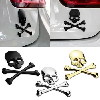 3D Metal Kafatası İskelet Crossbones Araba Motosiklet Sticker Kamyon Etiket Amblem Rozeti Yüksek Kaliteli Otomotiv Styling Etiketler