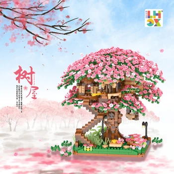 3D Mikro Sakura Çiçek Ağaç Ev Yapı Taşı Yaratıcı Sokak Görünümü Kiraz Çiçeği Dekor DIY Tuğla sevgililer Günü Oyuncaklar Hediyeler
