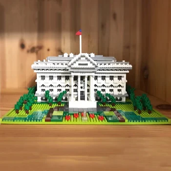 3D Modeli DIY Elmas Blokları Tuğla Yapı ABD Beyaz Saray Bayrağı Bahçe Ağacı Dünya Mimarisi Oyuncak Çocuklar için