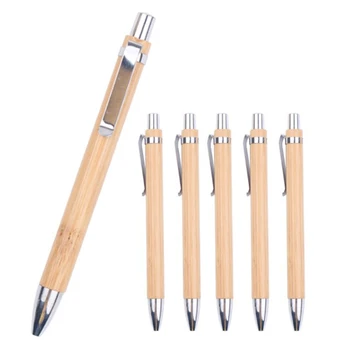 4 Adet Set Bambu Ahşap Tükenmez Kalem 1.0 mm Mermi Ucu Mavi Siyah Mürekkep İmza Tükenmez Kalem Ofis Okul Yazma Kırtasiye