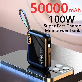 50000mah Taşınabilir Güç Bankası PD100W Ayrılabilir USB C TİPİ Kablo İki yönlü Hızlı Şarj Cihazı Mini Güç Bankası iPhone Xiaomi Samsung için