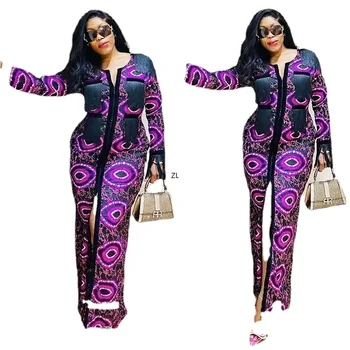 Afrika Baskı Elbiseler Kadınlar için Sonbahar Zarif Afrika Uzun Kollu V Yaka Parti Akşam Bodycon Elbise Dashiki afrika kıyafeti