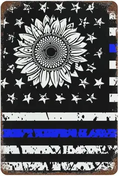 Amerikan Bayrağı Ayçiçeği Metal Tabela Vintage ABD Bayrağı Duvar Dekorasyon ABD Bağlılık Sözü Duvar Dekor için Adam Mağara