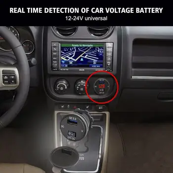 Araba Motosiklet Modifikasyon araba şarjı USB şarj aleti Hızlı Anahtarı QC Yeşil Ekran Mavi Kırmızı 3.0 Şarj 12-24V Voltmetre H0B1