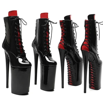 Auman Ale Yeni 26 CM/10 inç Patent Üst Siyah Kırmızı Seksi Egzotik Yüksek Topuk Platformu parti ayakkabıları Kutup Dans Çizme