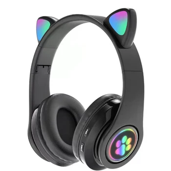 B39 Sevimli Kulaklar Oyun Kulaklıkları Bluetooth Uyumlu Kulaklık (Siyah)