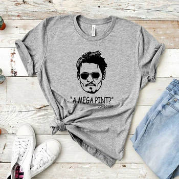 Bir Mega Bira Bardağı T-shirt Johnny Depp T Shirt Komik Grafik Tee Kısa Kollu Yuvarlak Boyun yaz giysileri Adalet Johnny Gömlek Tops