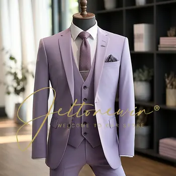 (Blazers+Pantolon+yelek) 3 Adet Erkek Takım Elbise 2 Düğmeler Düğün Takımları Erkekler için Damat Smokin İş resmi takım elbiseler Ceketler