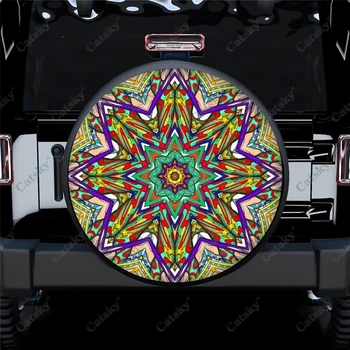 Bohemian Geometri Desen araba yedek lastik kılıfı Tekerlek Koruyucu Hava Koşullarına Dayanıklı Evrensel Açık lastik kılıfı Yedek Tekerlek Dekorasyon
