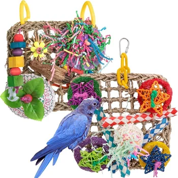 Doğal Papağan Çiğnemek oyuncak seti 2 Deniz Çayırı Dokuma Süspansiyon Yastıkları, Afrika Gri Papağanlar İçin