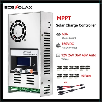ECGSOLAX MPPT 60A Güneş şarj regülatörü 12V 24V 48V Otomatik Güneş Konnektörü ile LCD Güneş Regülatörü Fit Kurşun Asit Batarya için