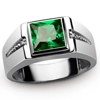 Erkek Yüzük Basit Tasarım Gümüş Renk Lüks Yeşil Zirkon moda takı Düğün Nişan Yüzüğü Parti Aksesuarları Hediye