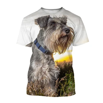 Erkekler ve Kadınlar Komik Sevimli Köpek Sokak Üst Yeni Moda Schnauzer Hayvan Köpek Baskı Kısa kollu Tişört