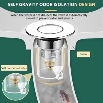 Evrensel Lavabo Sızıntı Stoper İtme Tipi Sıçramalar Drenaj Filtresi Banyo Mutfak için