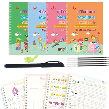 Fransız Sihirli Defterini Kaligrafi Defter Çocuklar için Montessori Çocuk Yazma Çocuk Alfabe Yeniden Kullanılabilir Eğitim Kitabı