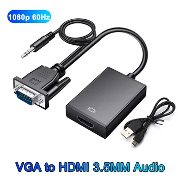 Full HD 1080P VGA HDMI dönüştürücü kablosu 3.5 mm Ses Çıkışı ile HDMI uyumlu Adaptörü PC laptop için HDTV Projektör