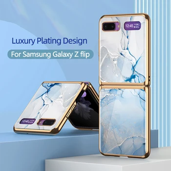 GKK Lüks Temperli Cam samsung kılıfı Galaxy Z Flip Case Kaplama Kenar Sert Kapak Samsung Galaxy Z Flip 3 4 Kat 2 3 4