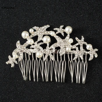 Gelin Düğün Saç Combs Gümüş Renk Metal Tokalar Klipler Kristal Denizyıldızı Tasarımlar Başlığı İnci Saç Takı Kadınlar için