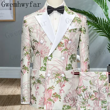 Gwenhwyfar Kruvaze Erkek Takım Elbise Üç Adet Slim Fit Yüksek Kalite Düğün Kostüm Partisi Balo Beyaz Düğme Erkek Takım Elbise