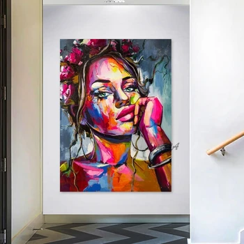 Güzel Seksi Kız Resim Sanatı Tuval Duvar Çağdaş Dekoratif Öğeler Cafe Çerçevesiz Soyut Figür Yağlıboya Yüz