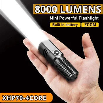 Güçlü LED el feneri XHP70 4 Çekirdekli Dahili Pil Atış Uzun Akıllı Tip-c Şarj Edilebilir flaş ışığı EDC Torch Lambası kamp İçin