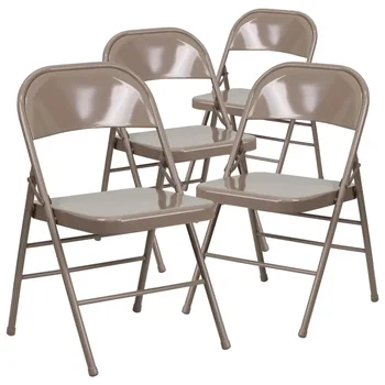 HERCULES Serisi Üçlü Destekli ve Çift Menteşeli Bej Metal Katlanır Sandalye-4'lü Set, Ev ve Etkinlik Kullanımı için Harika sandalyeler