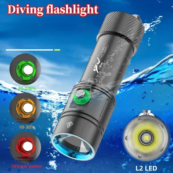 IPX8 Su Geçirmez Sualtı Fener 100M XM-L2 LED Tüplü Dalış El Feneri 4 Modu dalış lambası 18650 veya 26650 Pil İle
