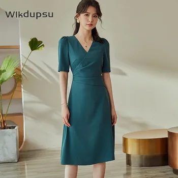 Kadın Elbise Zarif Yeni Bahar Yaz Elbiseler Kadın Resmi Vintage Bir çizgi Yüksek Kalite moda Tasarımcısı Ofis Bayan İş Elbisesi