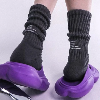 Kadın Kış Kat Çorap Vintage Mektup Orta Tüp Çorap Örme spor çorapları Katı Kalınlaşmış Çorap Spor Japon Harajuku