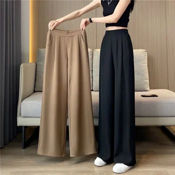Kadınlar Geniş Bacak cepli pantolon Düz Renk Rahat Fit rahat pantolon Yüksek Bel Düz Bacak Pantolon Ofis Giyim