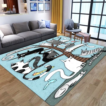 Karikatür Sevimli Kedi Desen Halı Ev Oturma Odası Dekorasyon İçin Kaymaz Alan Kilim Çocuk Yatak Odası Zemin Mat Yumuşak Pazen Yoga Mat