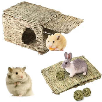 Katlanabilir yatak Yazlık Hideaway Çiğnemek Oyuncak Tavşan Saman Ev Dokuma Çim Pet Tavşan Hamster Kobay Kafesi Yuva Ev