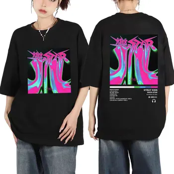 Kpop Bantları Kaçak Çocuklar Çift Taraflı baskılı tişört Müzik Albümü Rock Yıldızı Grafik T Shirt Erkek Kadın Moda Y2k Tarzı T-Shirt