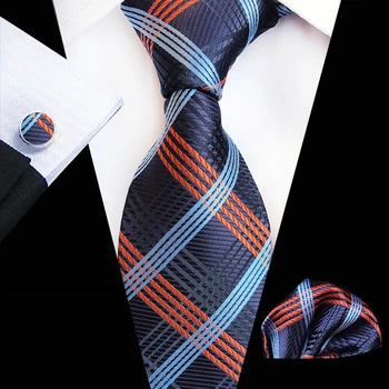 Kravat cep havlu kol düğmeleri de dahil olmak üzere erkek ekose resmi kravat üç parçalı takım elbise