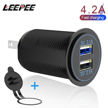 LEEPEE Güç Adaptörü için otomatik Deniz Motosiklet Kamyon 12-24V 2 Port USB LED mavi ışık çift USB şarj soketi 5V 4.2 A çıkış